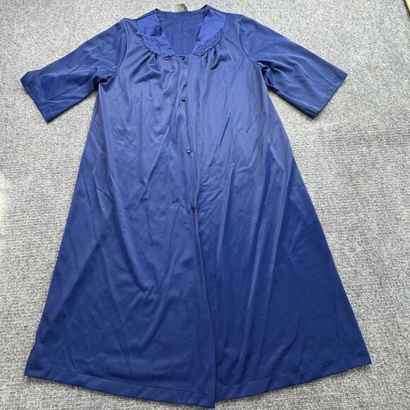 VTG Vassarette Robe Womens M Blue Button-Up Nightgown‎ Embroidered Collar USA - Picture 1 of 9